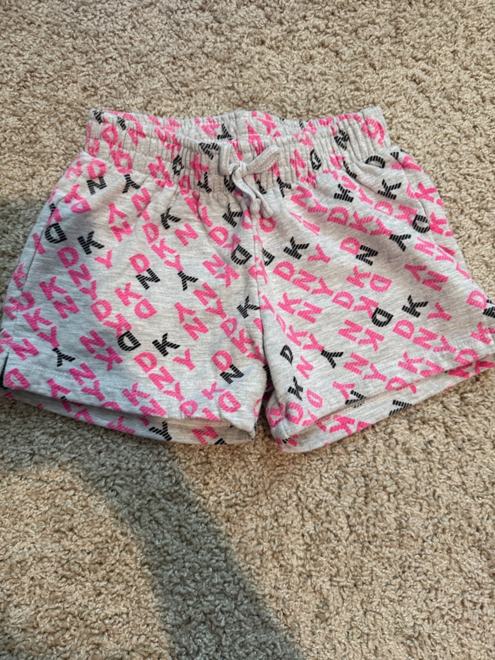 DKNY Pink and Black Logo Print Kids Shorts